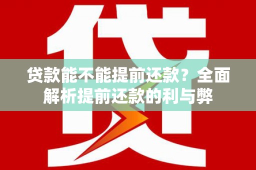 安南贷款能不能提前还款？全面解析提前还款的利与弊